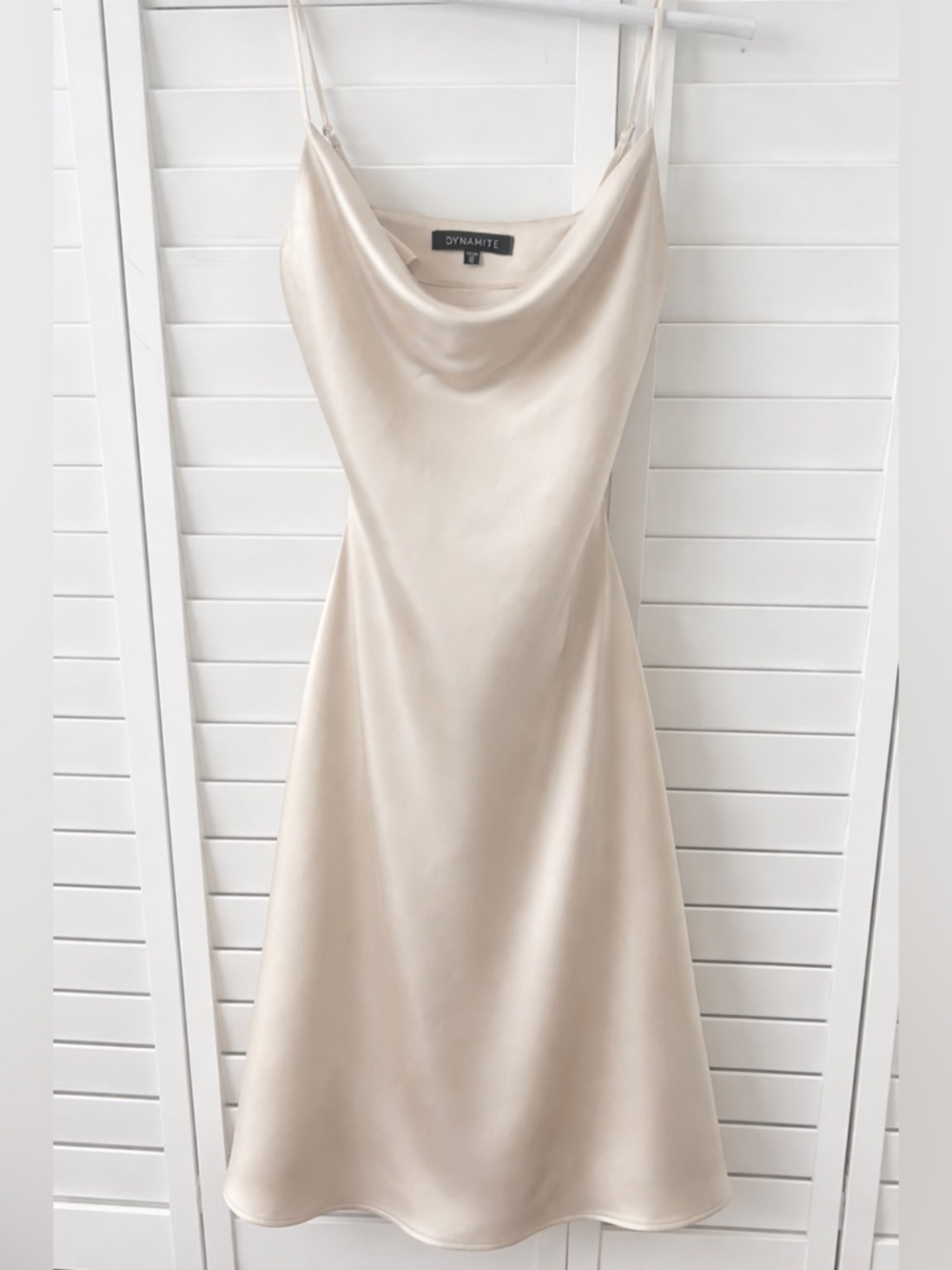 Dynamite Satin Cowl Neck Midi Dress in Cream